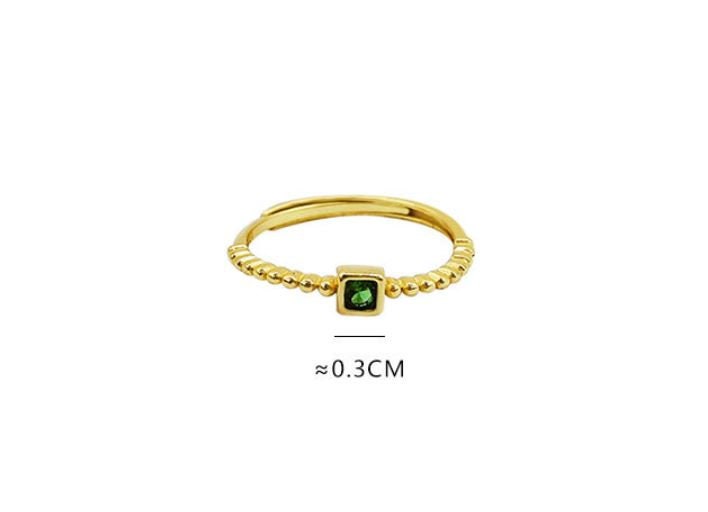 14k Gold Vermeil Emerald CZ Ring , Dainty Gold Vermeil Adjustable Ring, Stackable Open Size Ring, Green CZ Open Ring, Gifts for her, GR08