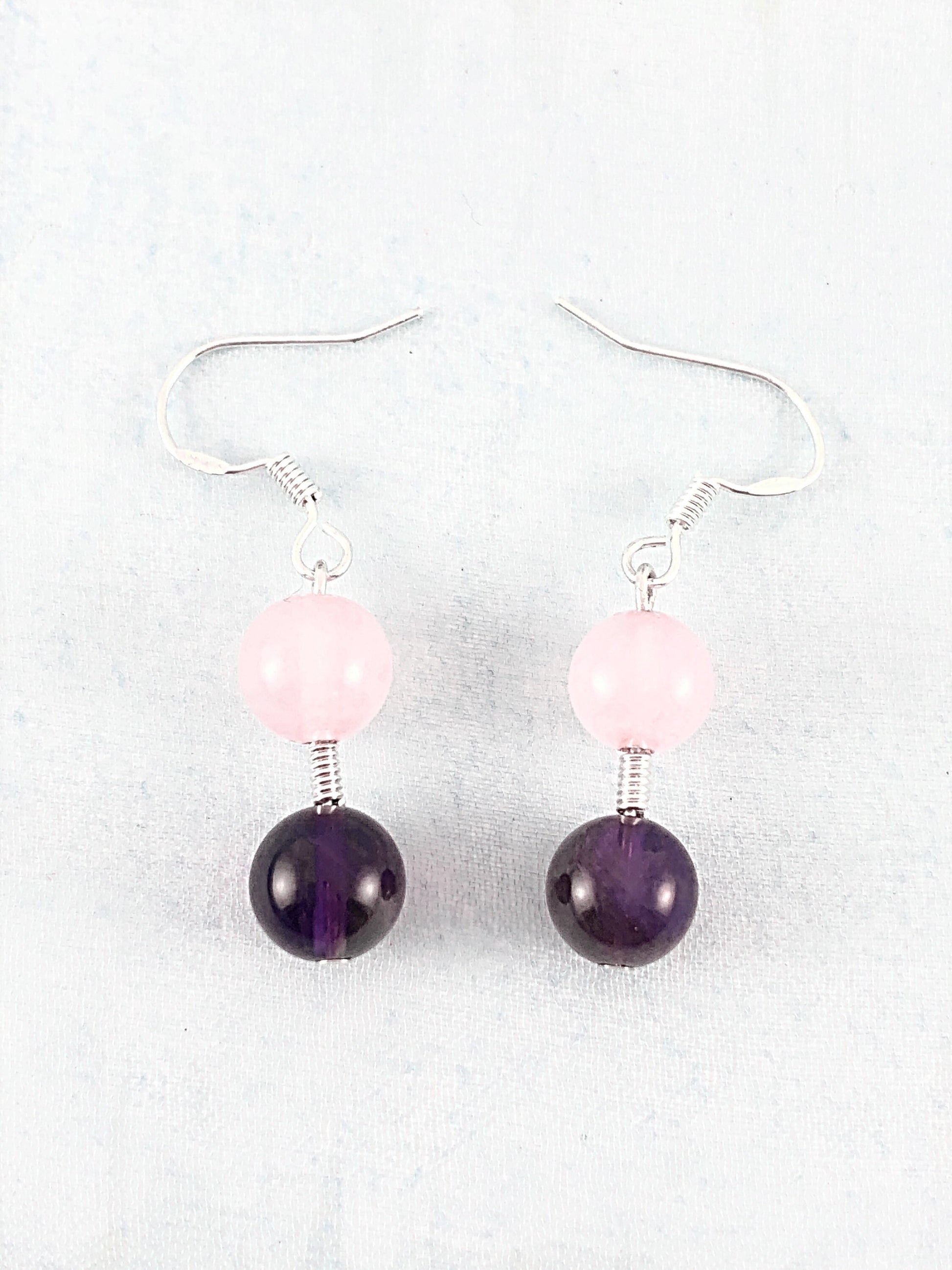 Rose Quartz & Amethyst Earrings - Sterling Silver Earrings - Dangle Earrings - Drop Earrings - Gift For Her