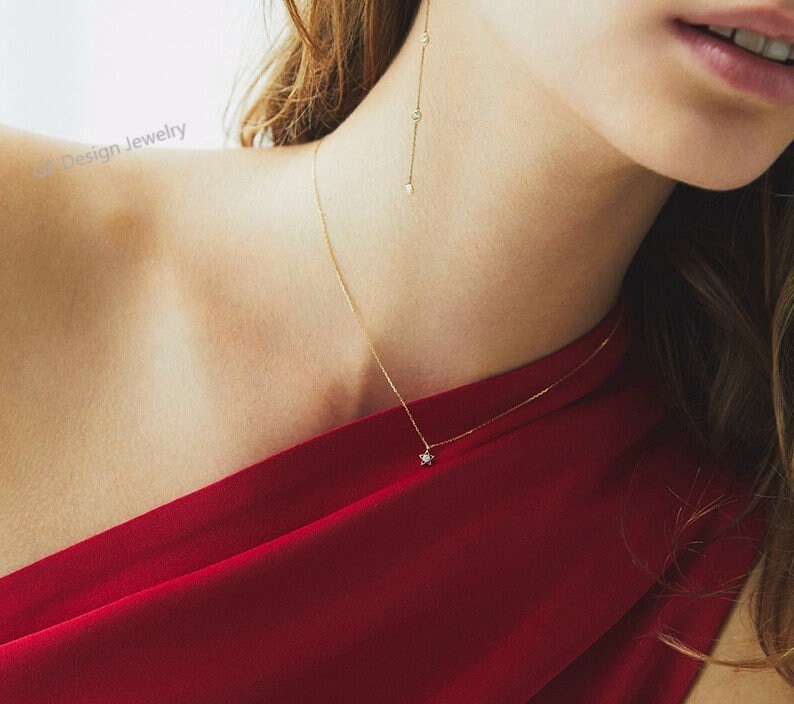 Tiny CZ Diamond Star Necklace, 18k Gold Vermeil CZ Star Necklace, Minimalist Star Necklace, Gold Star Necklace, Gift for her