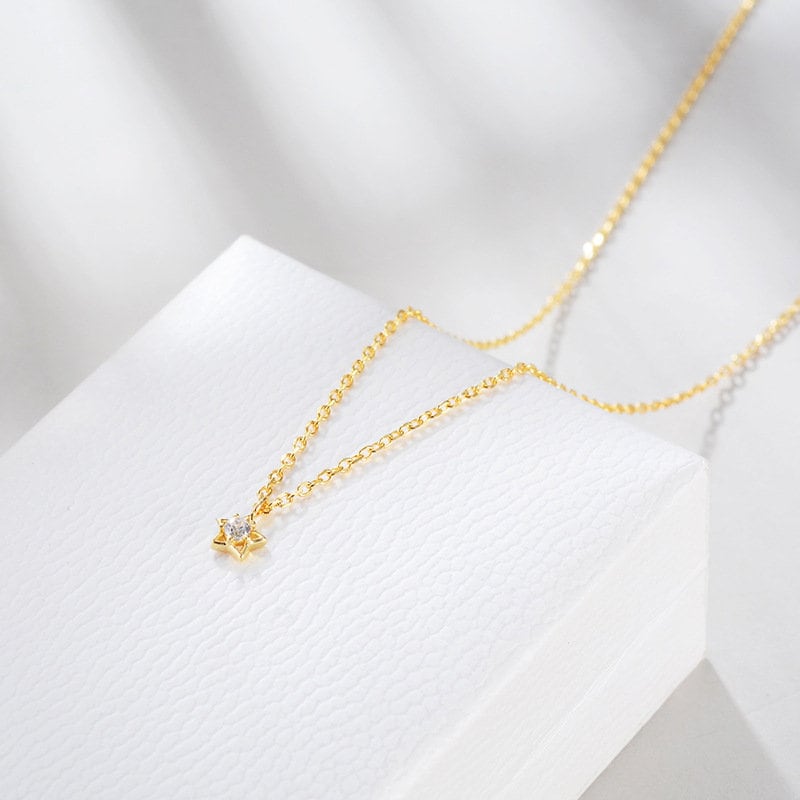 Tiny CZ Diamond Star Necklace, 18k Gold Vermeil CZ Star Necklace, Minimalist Star Necklace, Gold Star Necklace, Gift for her