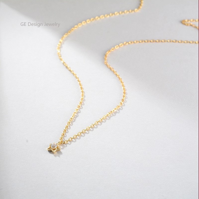 Tiny CZ Diamond Star Necklace, 18k Gold Vermeil CZ Star Necklace, Minimalist Star Necklace, Gold Star Necklace, Gift for her