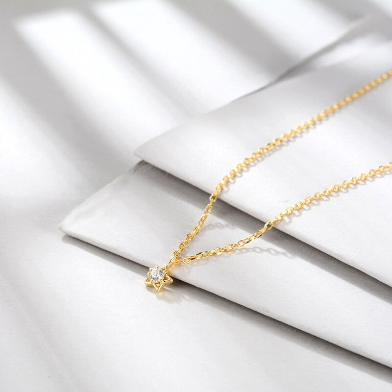 Tiny CZ Diamond Star Necklace, 18k Gold Vermeil CZ Star Necklace, Minimalist Star Necklace, Gold Star Necklace, Gift for her