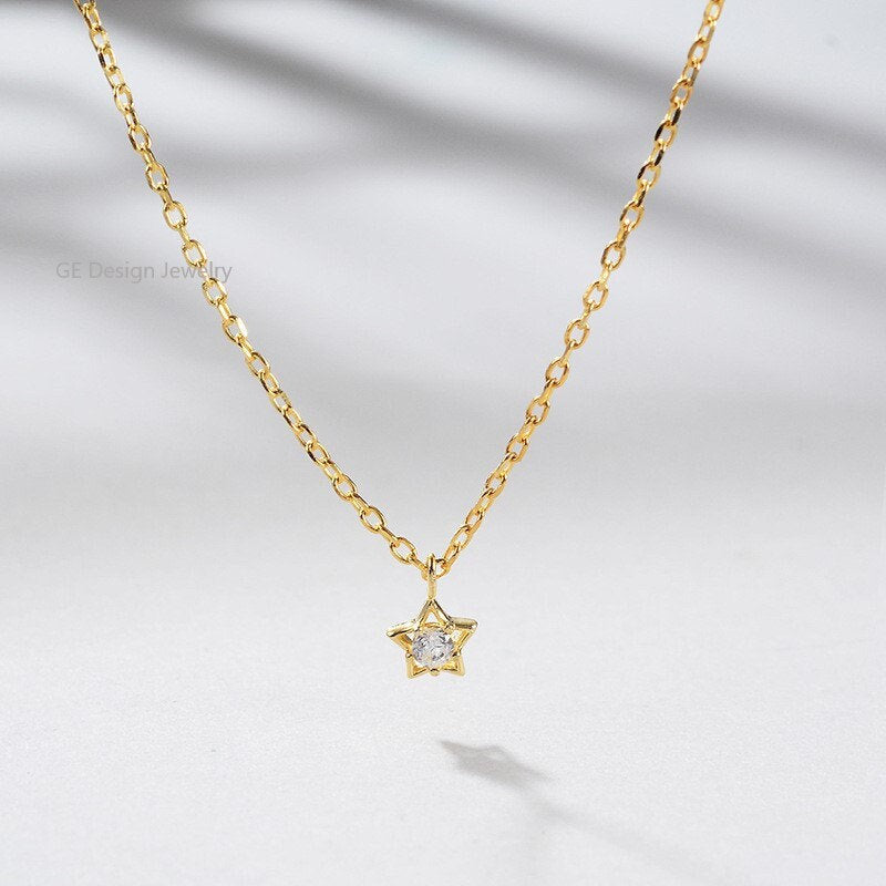 Tiny CZ Diamond Star Necklace, 18k Gold Vermeil CZ Star Necklace, Minimalist Star Necklace, Gold Star Necklace, Gift for her