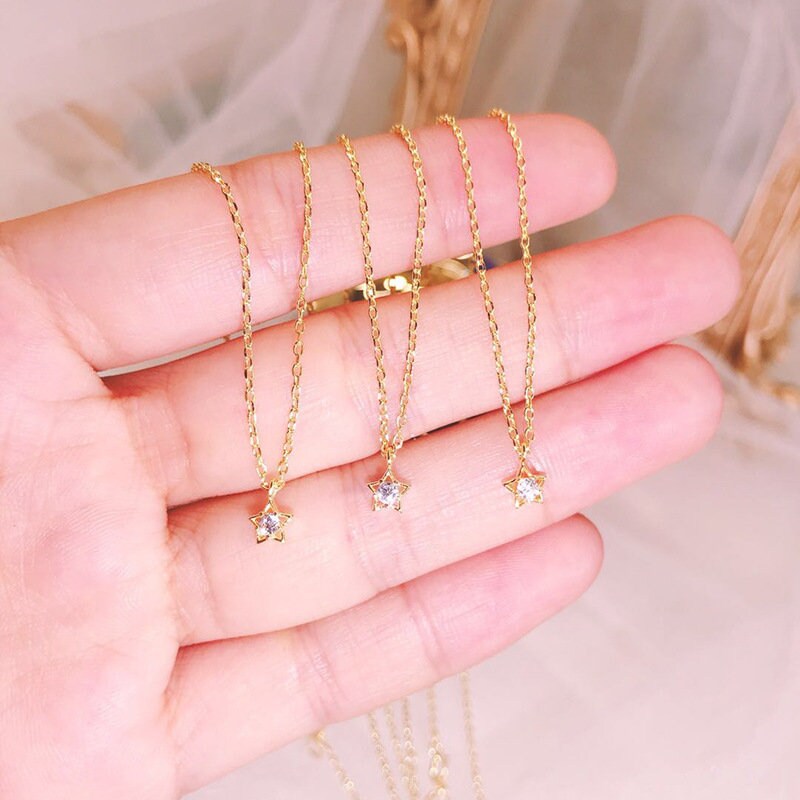 Tiny CZ Diamond Star Necklace, 18k Gold Vermeil CZ Star Necklace, Minimalist Star Necklace, Gold Star Necklace, Gift for her