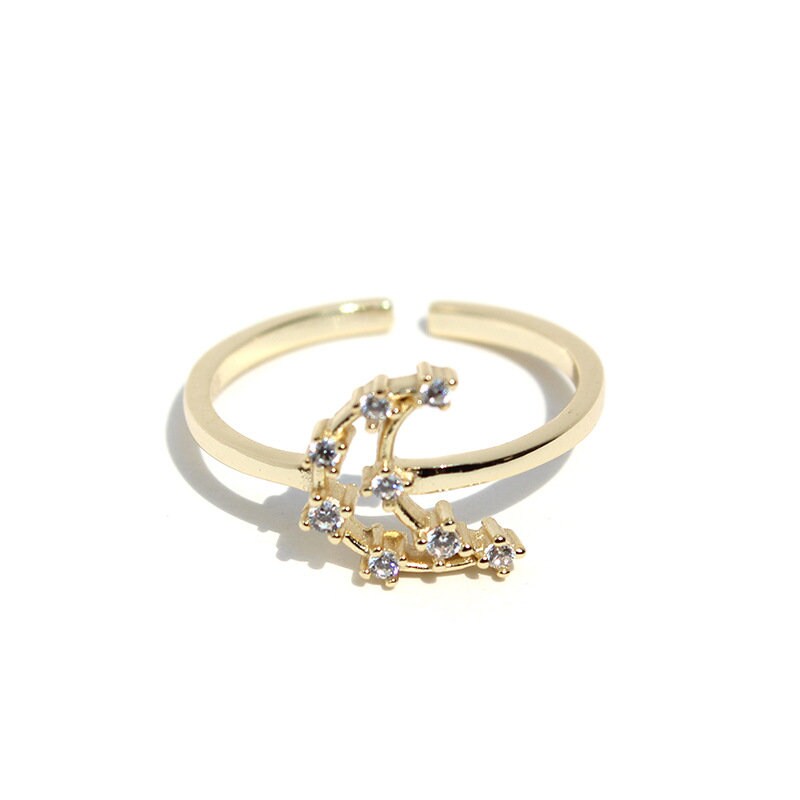 14k Gold Vermeil Moon Adjustable Ring, Moon Open Ring, Moon Paving with CZ Ring, Gold Celestial Ring, Gifts for Her, GR01