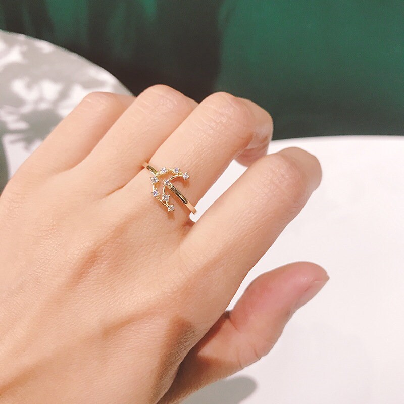 14k Gold Vermeil Moon Adjustable Ring, Moon Open Ring, Moon Paving with CZ Ring, Gold Celestial Ring, Gifts for Her, GR01