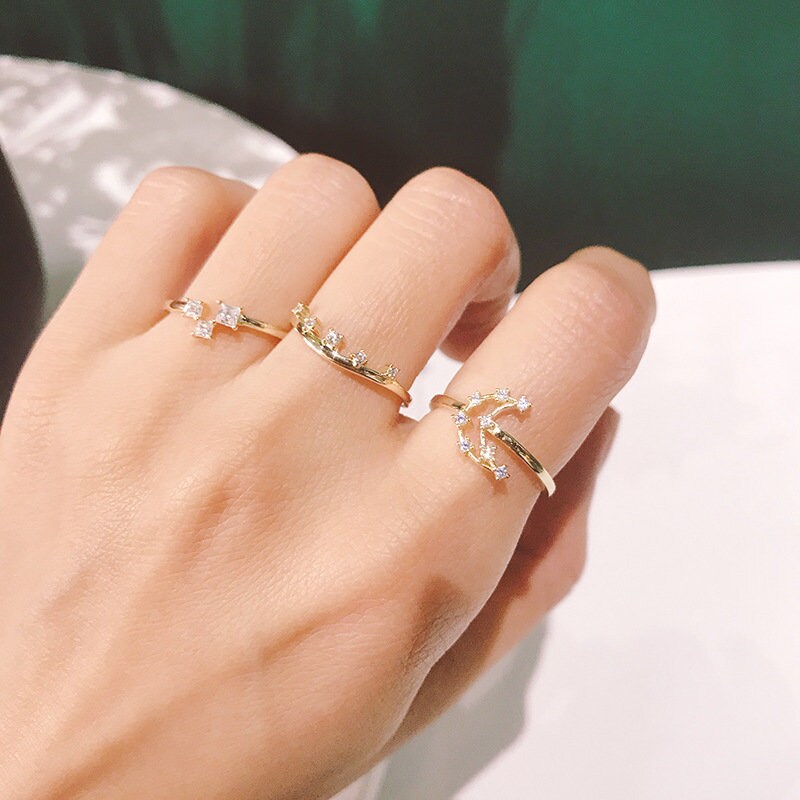 14k Gold Vermeil Moon Adjustable Ring, Moon Open Ring, Moon Paving with CZ Ring, Gold Celestial Ring, Gifts for Her, GR01