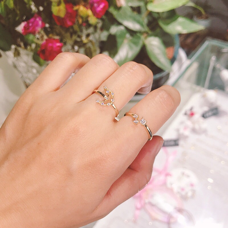 14k Gold Vermeil Moon Adjustable Ring, Moon Open Ring, Moon Paving with CZ Ring, Gold Celestial Ring, Gifts for Her, GR01