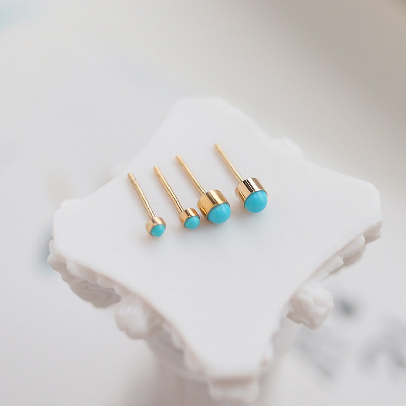 14k Gold Filled Blue Turquoise Earrings, Small Turquoise Studs, Classic Turquoise Earrings, Great for Everyday