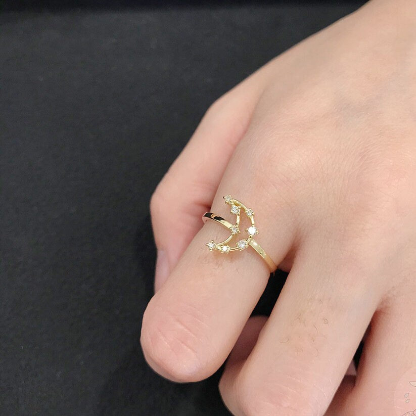 14k Gold Vermeil Moon Adjustable Ring, Moon Open Ring, Moon Paving with CZ Ring, Gold Celestial Ring, Gifts for Her, GR01
