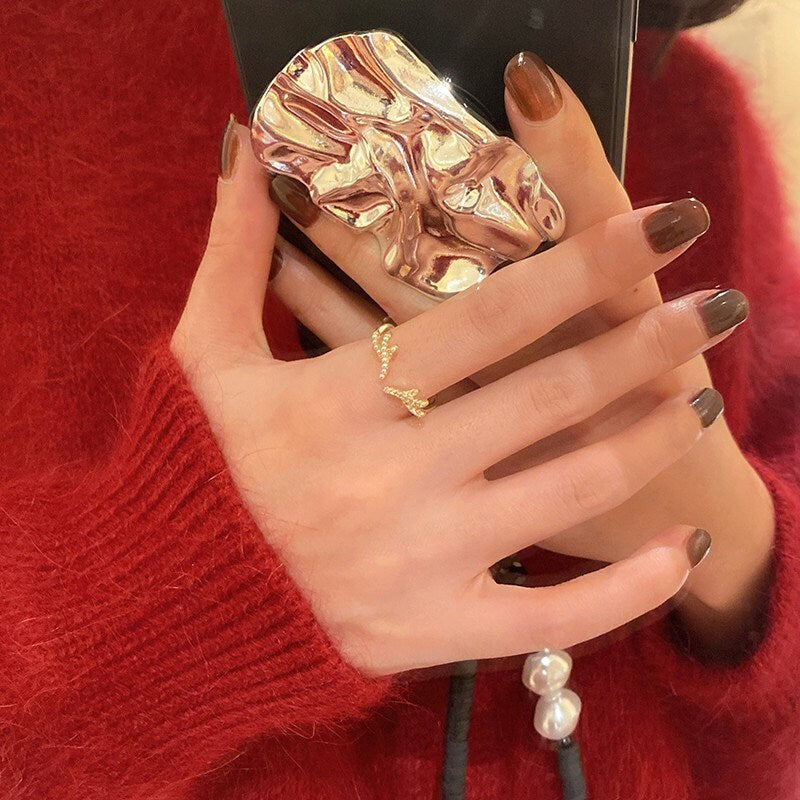 Dainty Antlers Adjustable Ring , 14k Gold Plated 925 Silver Features Mother of Pearl & CZ Open Size Ring, Adjustable Gold Ring, GR07