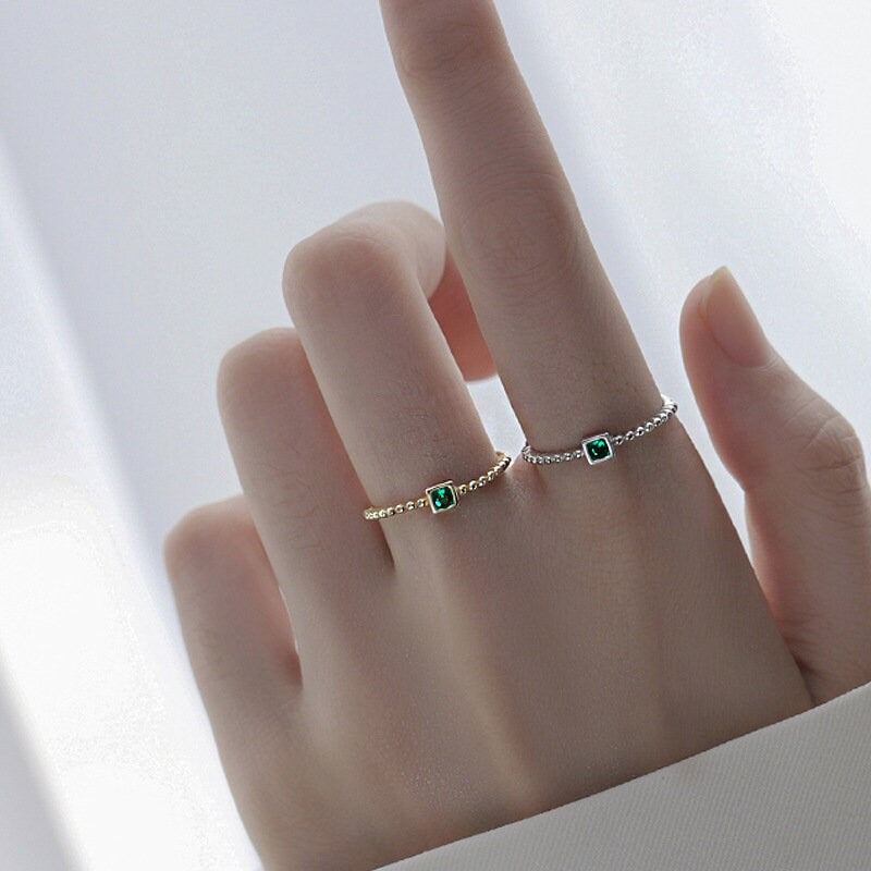 14k Gold Vermeil Emerald CZ Ring , Dainty Gold Vermeil Adjustable Ring, Stackable Open Size Ring, Green CZ Open Ring, Gifts for her, GR08