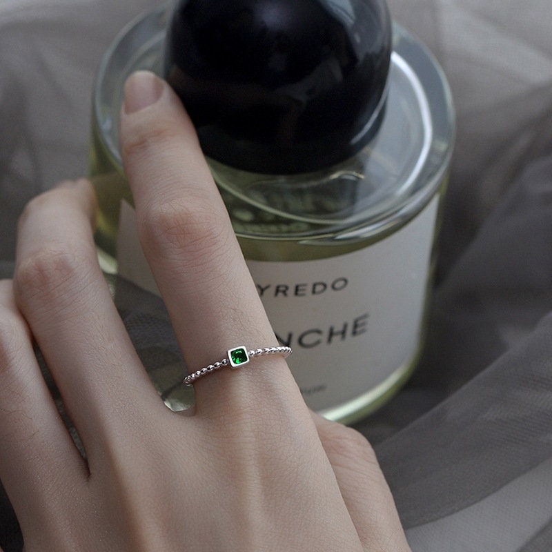 14k Gold Vermeil Emerald CZ Ring , Dainty Gold Vermeil Adjustable Ring, Stackable Open Size Ring, Green CZ Open Ring, Gifts for her, GR08