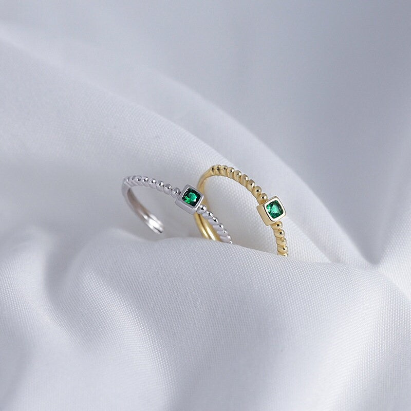 14k Gold Vermeil Emerald CZ Ring , Dainty Gold Vermeil Adjustable Ring, Stackable Open Size Ring, Green CZ Open Ring, Gifts for her, GR08