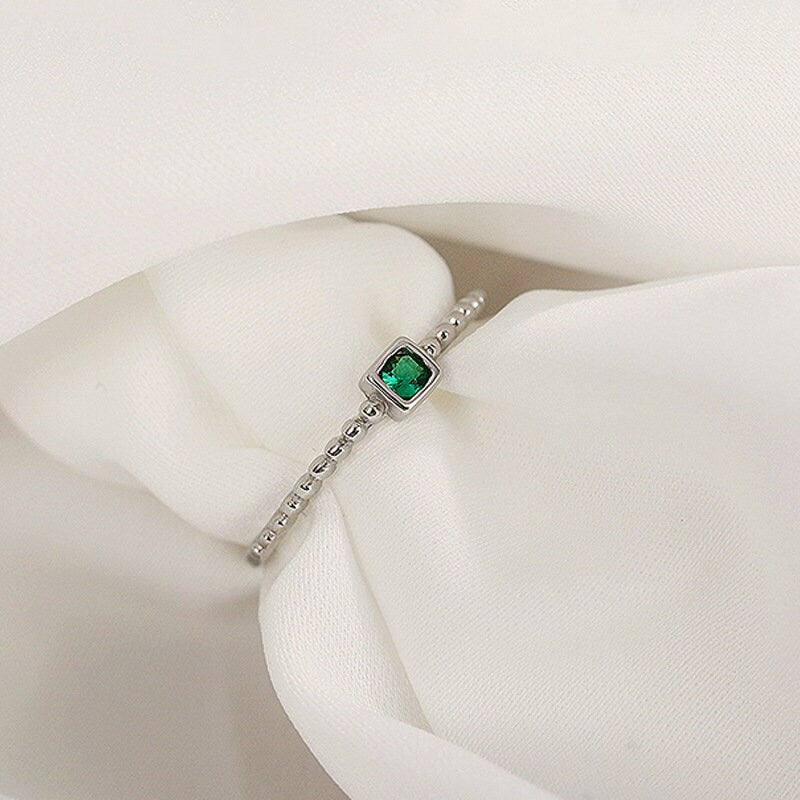14k Gold Vermeil Emerald CZ Ring , Dainty Gold Vermeil Adjustable Ring, Stackable Open Size Ring, Green CZ Open Ring, Gifts for her, GR08