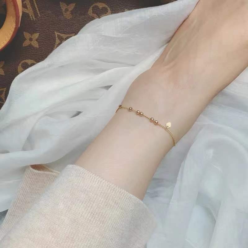 Dainty Ball with Heart Charm Anklets, Lucky Ball Gold Ankle Bracelet, Love Beans Anklet, Minimalist Beaded Ball Anklet, Gift for her, GA04