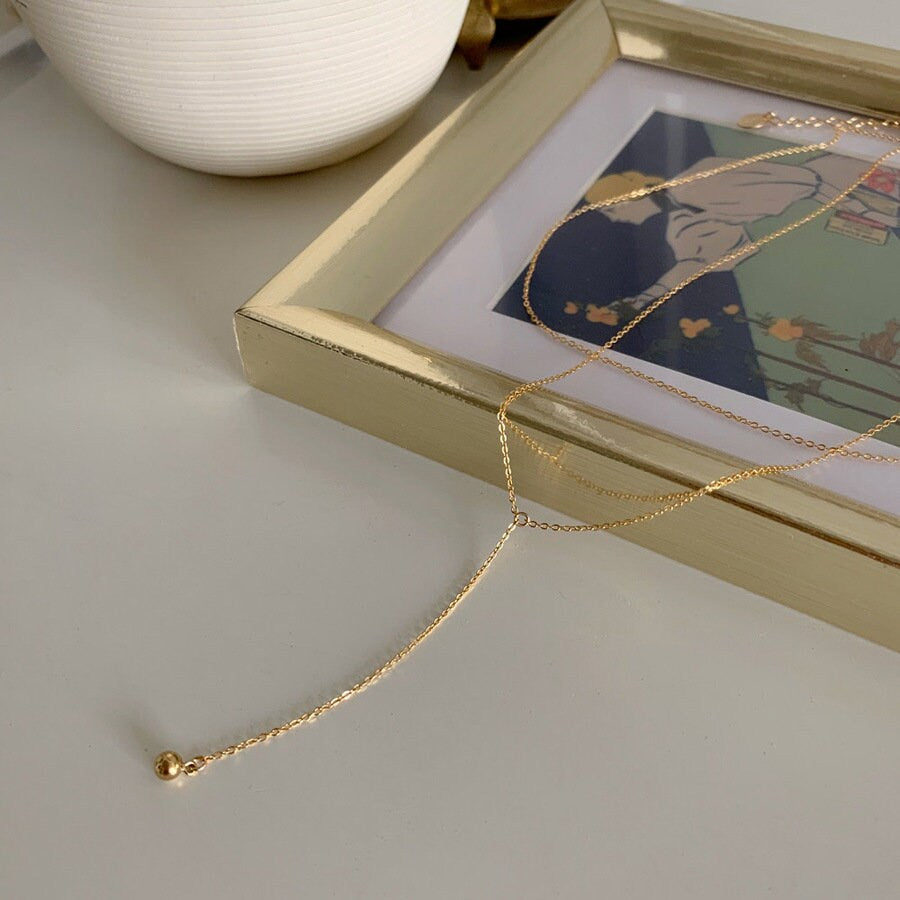 Gold Vermeil Ball Drop Double Layer Necklace, Tiny Ball Drop Necklace, Stackable Necklace, Minimalist Two Chain Necklace, Gift for her, GN69
