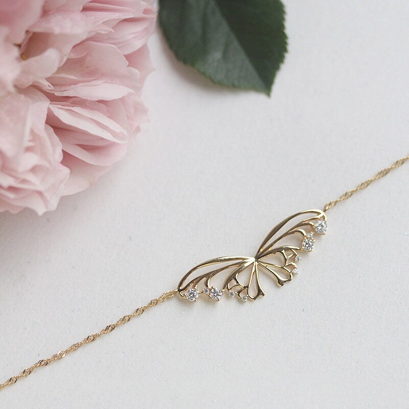 Dainty CZ Gold Butterfly Necklace, Delicate Butterfly Pendant, Gold Butterfly Necklace, Minimalist Wing Necklace, Birthday Gift for her GN71