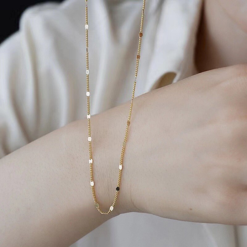 14k Gold Vermeil Chain Necklace, Glitter Chain Necklace, Gold Stackable/Layered Necklace, Minimalist Flash Necklace, Gift for her, GN72