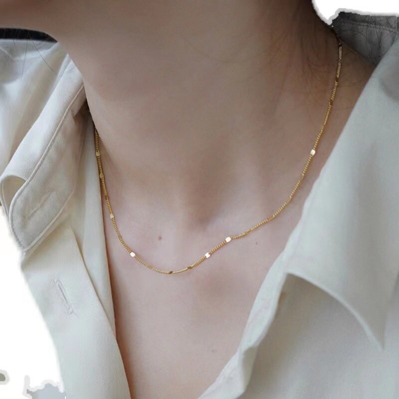 14k Gold Vermeil Chain Necklace, Glitter Chain Necklace, Gold Stackable/Layered Necklace, Minimalist Flash Necklace, Gift for her, GN72