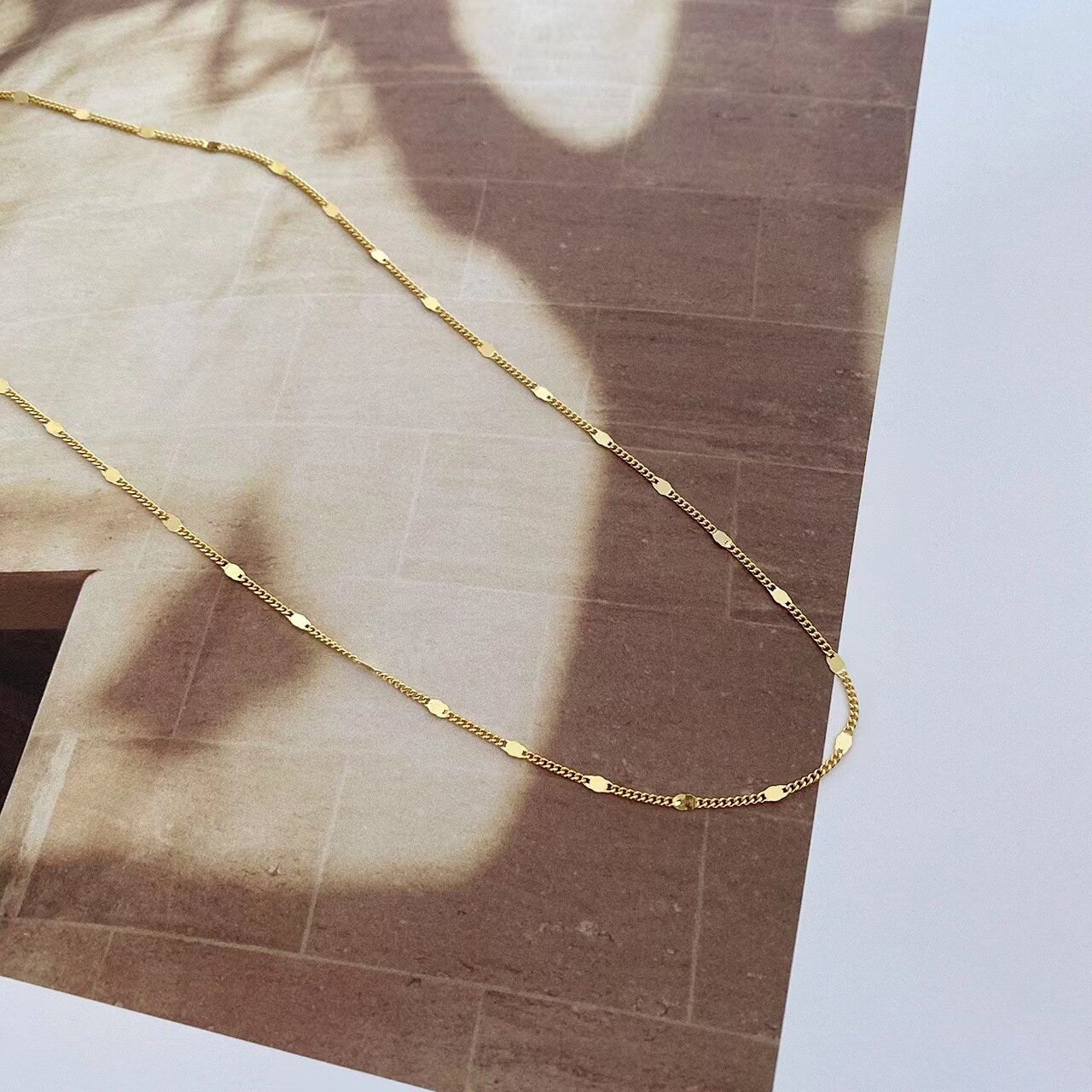 14k Gold Vermeil Chain Necklace, Glitter Chain Necklace, Gold Stackable/Layered Necklace, Minimalist Flash Necklace, Gift for her, GN72