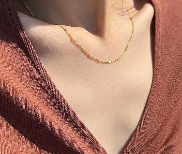 14k Gold Vermeil Chain Necklace, Glitter Chain Necklace, Gold Stackable/Layered Necklace, Minimalist Flash Necklace, Gift for her, GN72