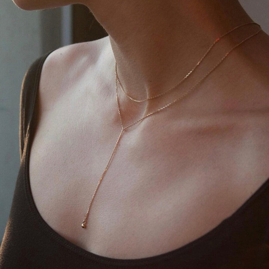 Gold Vermeil Ball Drop Double Layer Necklace, Tiny Ball Drop Necklace, Stackable Necklace, Minimalist Two Chain Necklace, Gift for her, GN69
