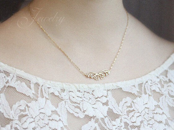 Dainty CZ Gold Butterfly Necklace, Delicate Butterfly Pendant, Gold Butterfly Necklace, Minimalist Wing Necklace, Birthday Gift for her GN71
