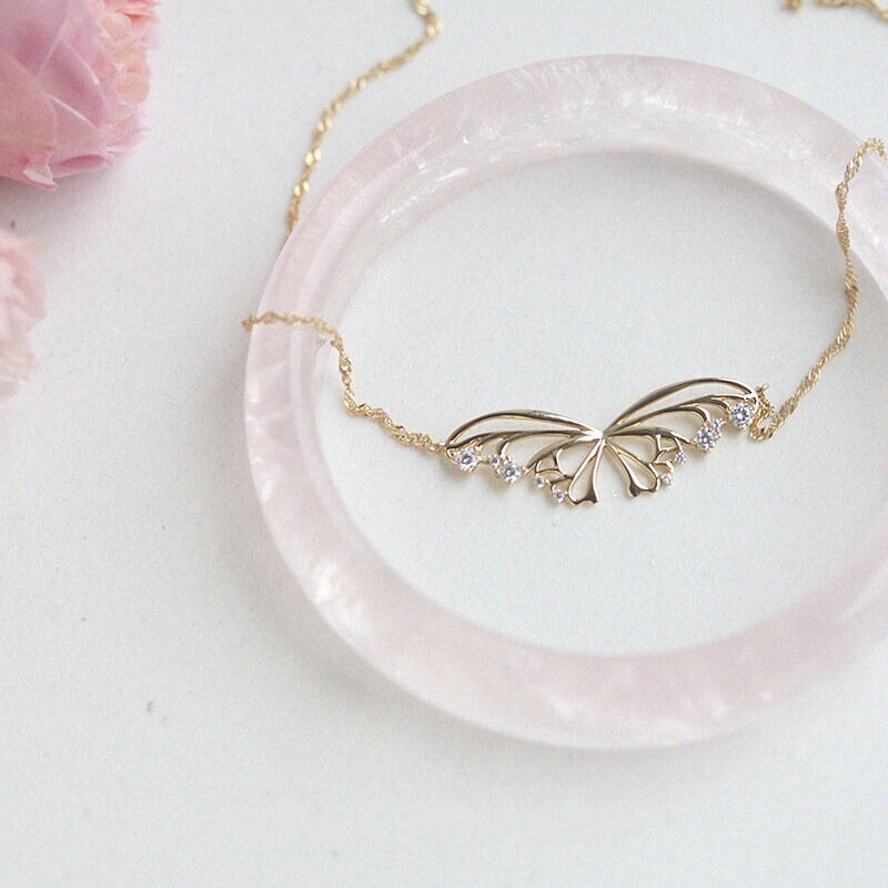 Dainty CZ Gold Butterfly Necklace, Delicate Butterfly Pendant, Gold Butterfly Necklace, Minimalist Wing Necklace, Birthday Gift for her GN71