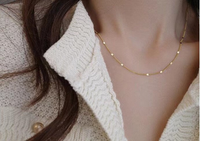 14k Gold Vermeil Chain Necklace, Glitter Chain Necklace, Gold Stackable/Layered Necklace, Minimalist Flash Necklace, Gift for her, GN72