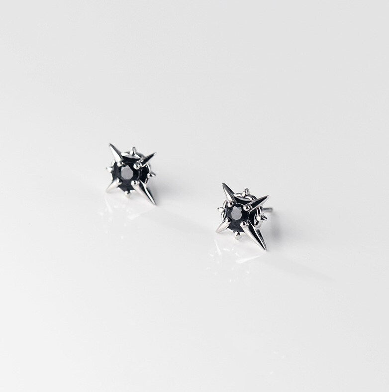 Black CZ Star Stud Earrings, 925 Silver CZ Astral Earrings, Black North Star Earrings, Minimalist Star Earrings, Gift for her/Him, GE272