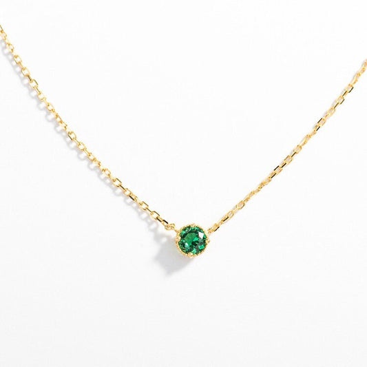 18K Gold Vermeil Round Cut Emerald CZ Necklace, Dainty Rose Gold Emerald Necklace, Tiny Emerald Green CZ Necklace, Minimalist, Gifts for her